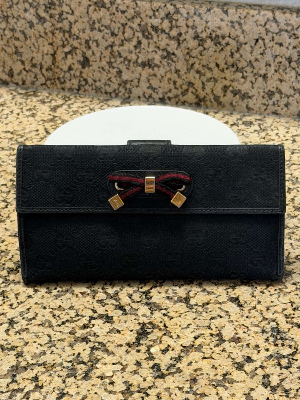 GUCCI GG Logo Canvas Long Bifold Wallet Black